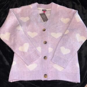Vince Camuto Lavender Heart Button-Up Cardigan XL Cozy Coquette Soft Girl NWT